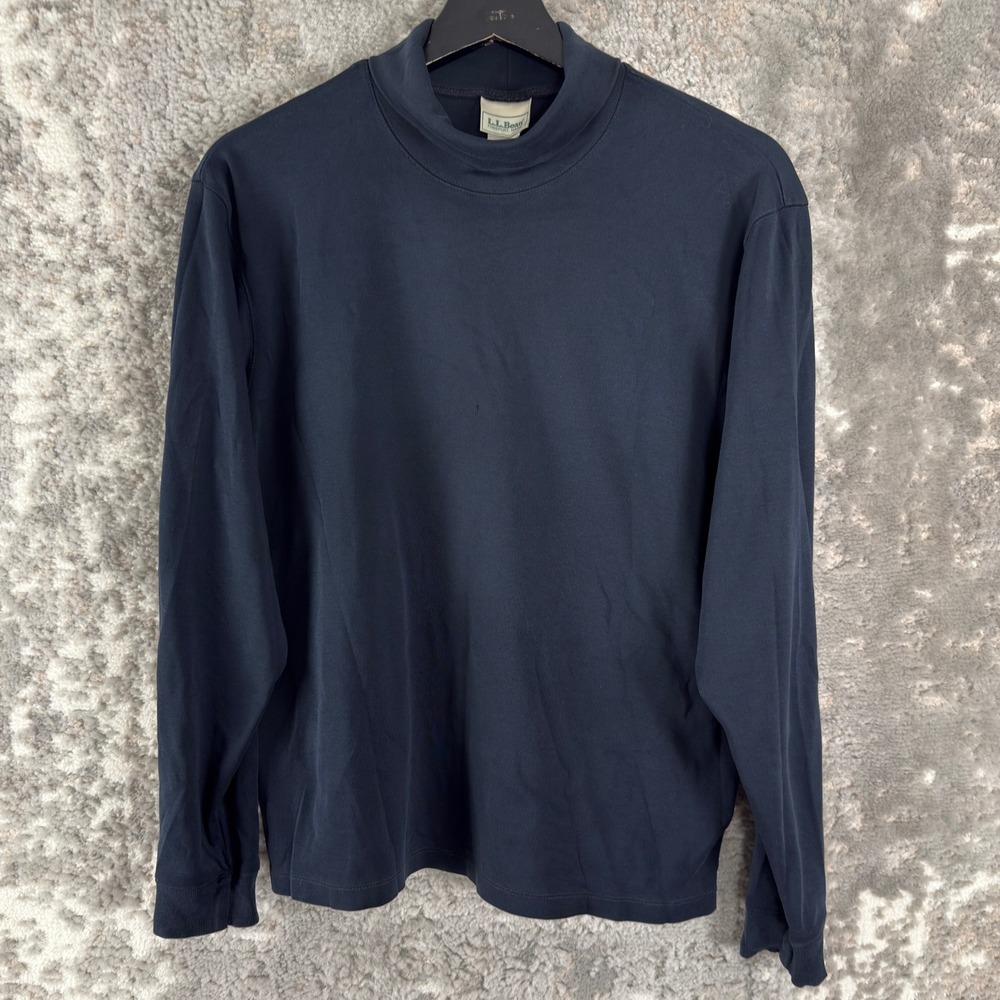 L.L. Bean Size Medium Mock Neck Cotton Knit Top Navy Blue Long Sleeve Womens